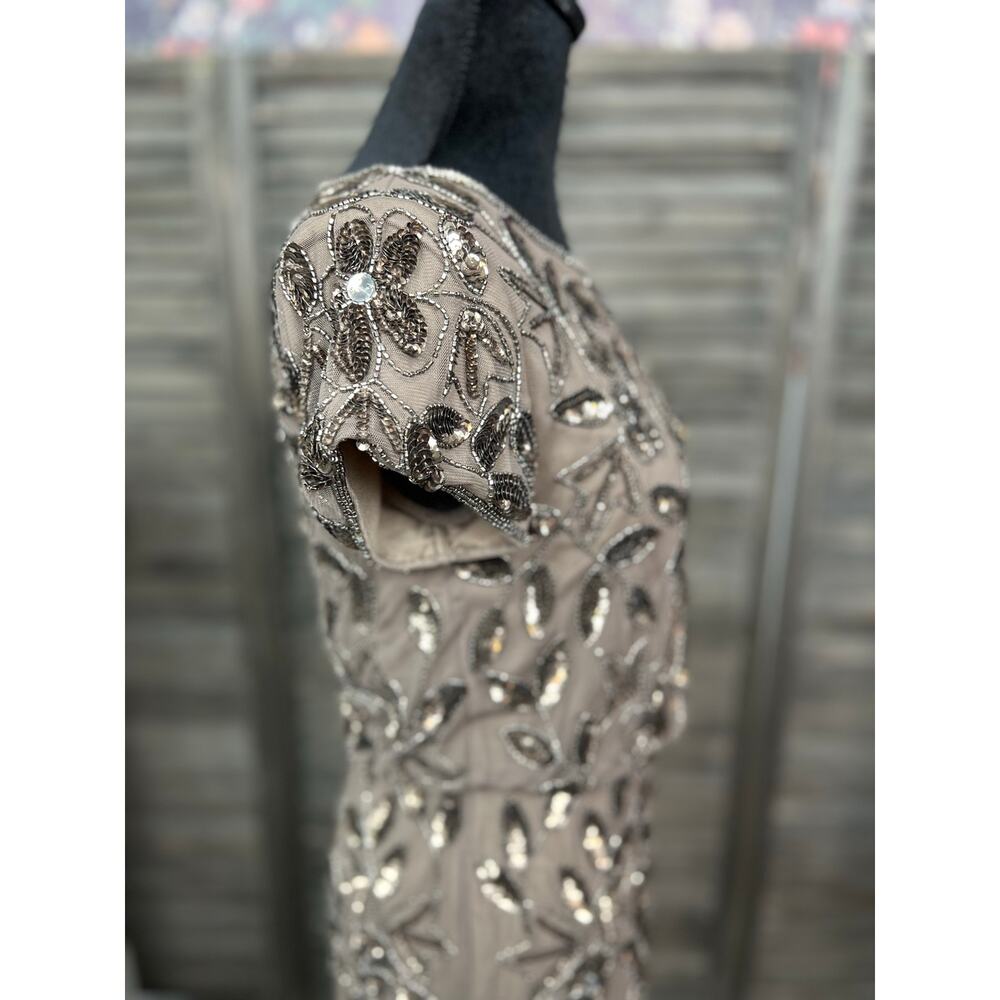 Adrianna Papell Brown Lead Beaded Sequin Floral Evening Gown Size 2 NWT $299 - Picture 7 of 15
